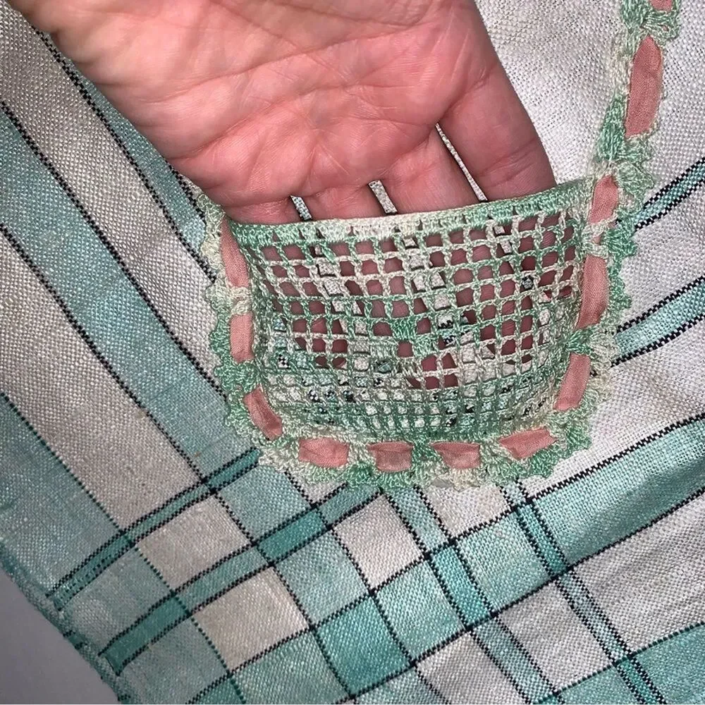 NWT Antique Linen Crochet Tablecloth White Green  T.C All Pure Czech Collectible
